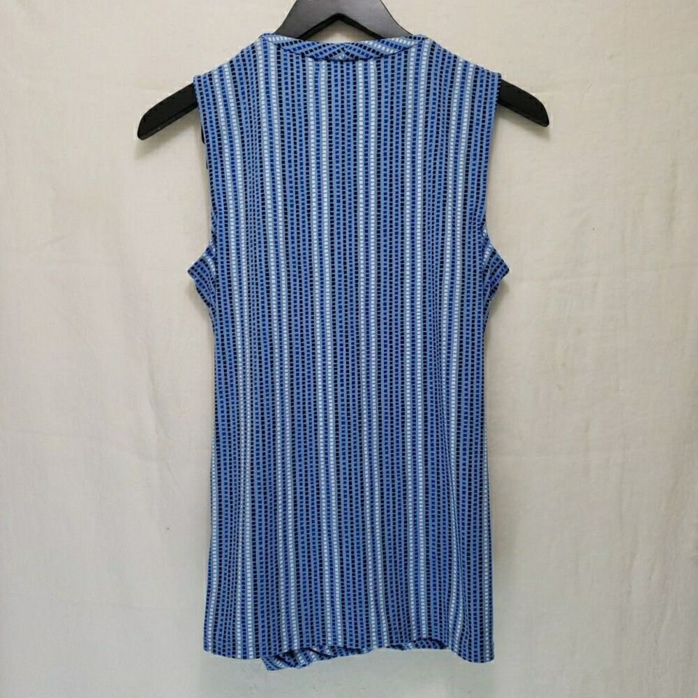 Liz Claiborne Blue Striped Sleeveless Blouse Faux Wrap Drape Neck Tank Top M - Picture 5 of 8